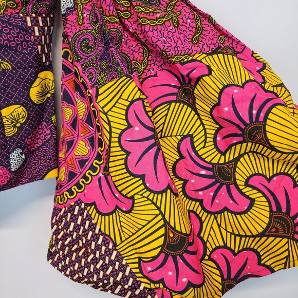 Womens African Ankara Top Size S Flare Sleeve Multicolor Handmade Psychedelic - Picture 8 of 13
